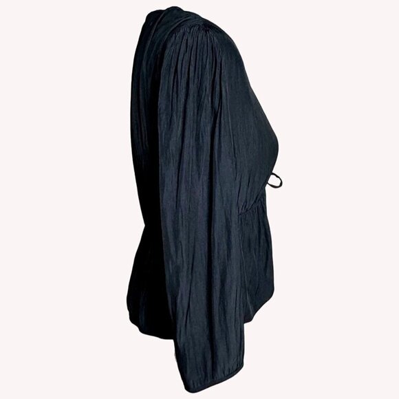 Aritzia Wilfred Shanina Womens Tie Front Blouse Top Size S Deep V Peplum Fairy - Picture 6 of 12